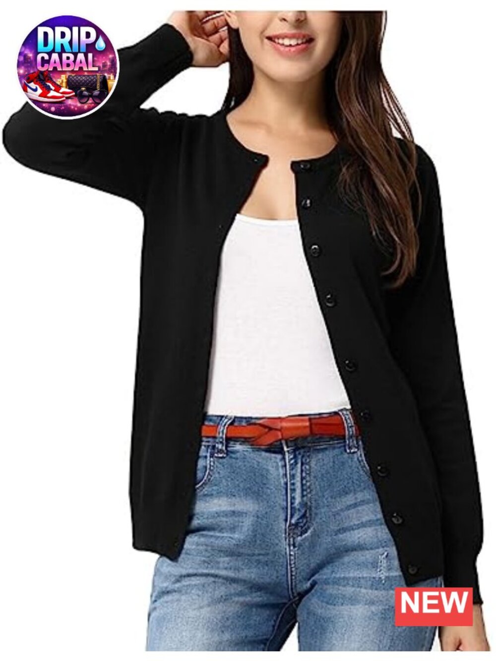 Knit Button Down Cardigan Sweater Lightweight Crew Neck Long Sleeve Layering